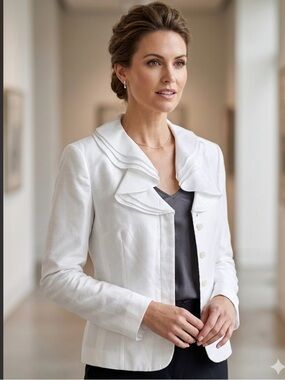 Emily White Ruffle Portrait Collar Blazer Jacket 12 Bridal Shantung Evening Y2K